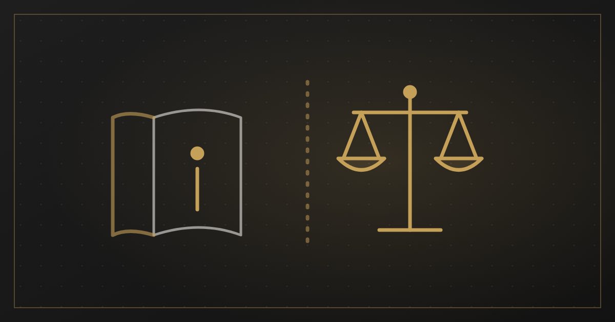 Illustration of an information book beside the scales of justice