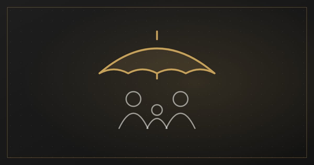 Illustration of a family sheltered under an umbrella