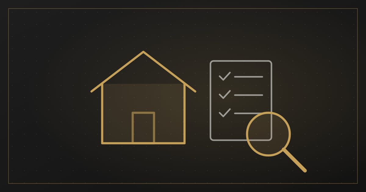 Illustration of a house beside a checklist under a magnifying glass