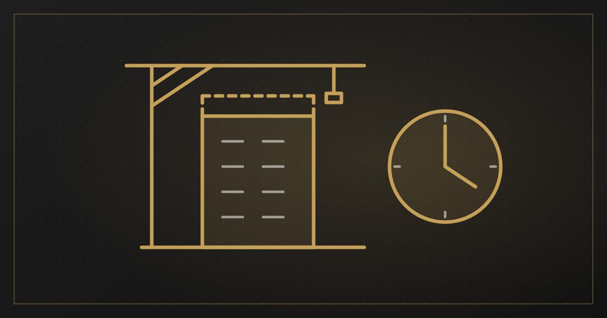 Illustration of an apartment block under construction with a crane and a clock