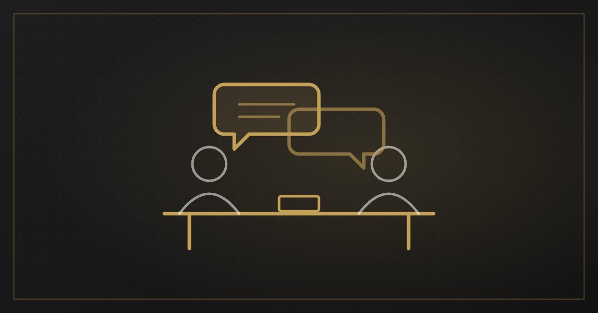 Illustration of two people talking across a meeting table